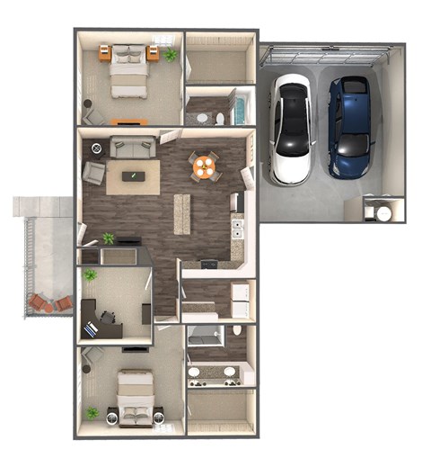 Floor plan for 3 beds, 2 baths, 1365 sqft